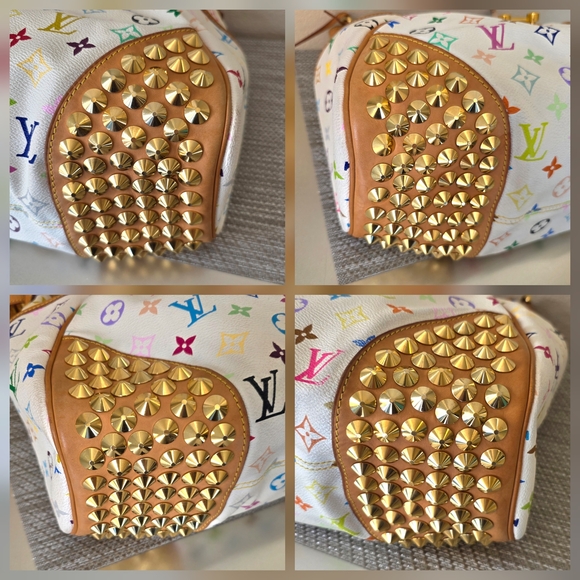 ♥RARE Louis Vuitton White Murakami Multicolor Monogram Gold Studded Shoulder Bag - Picture 8 of 16